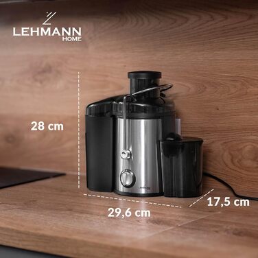 Електрична соковитискачка Lehmann: соковиті напої з овочів та фруктів, 2 швидкості, нержавіюча сталь, 1,5л контейнер для жмиху, 450мл контейнер для соку