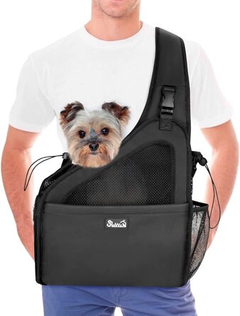 Несуча для собак Nasjac, Дорожня сумка для цуценят Сумка для собак Регульований м'який ремінець дихаюча сітка жорстка Нижня опора шнурок передня кишеня миється, до 3,5 кг (чорний, для собак до 8 кг)