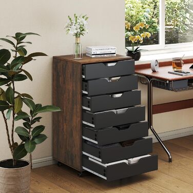 Роликовий контейнер GIANTEX з 5 висувними ящиками, комод на колесах під стіл, офісний шафчик для дому та офісу (білий, чорний + коричневий), 49 x 40 x 87 см