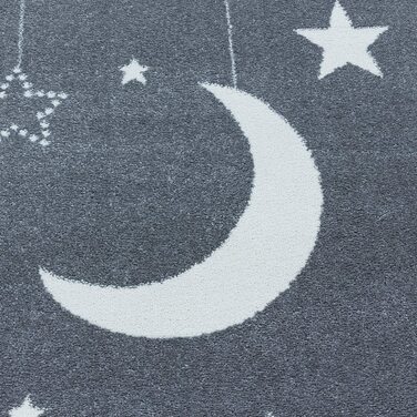 Дитячий килим HomebyHome з коротким ворсом у вигляді зоряного неба, Місяця, хмар, м'який дизайн дитячої кімнати, Колір рожевий, Розмір (160 см круглий, рожевий)