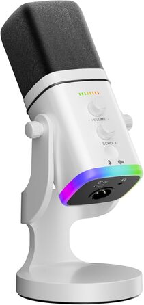 Мікрофон Facmogu для подкастів та стрімінгу, USB/XLR, з RGB-підсвічуванням та регулюванням гучності, білий