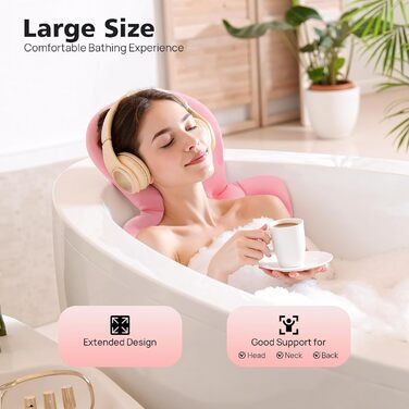 М'який килимок для ванни 113x40 см з подушкою для тіла, ергономічна підставка для голови, спини та шиї (синій/рожевий)