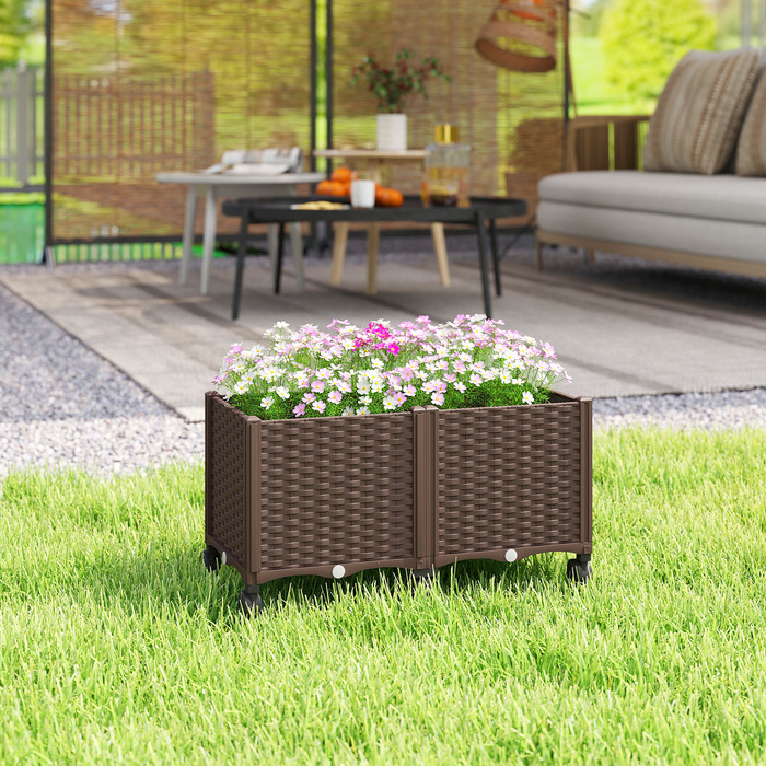 Підвищене грядка з пластику, самополивний кашпо для рослин з дренажними отворами та пробками