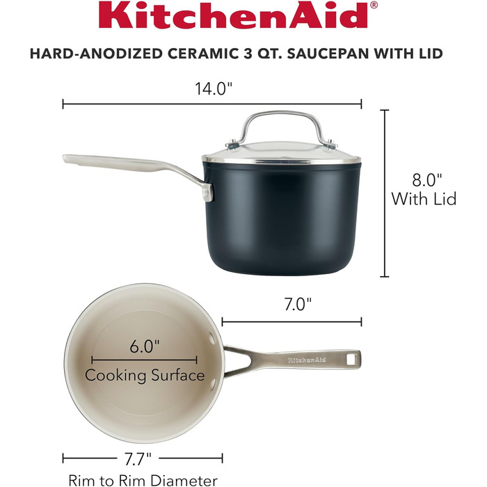 Набір кухонного посуду KitchenAid з емальованої кераміки, антипригарне покриття, 9 предметів, матовий чорний (3 літри)
