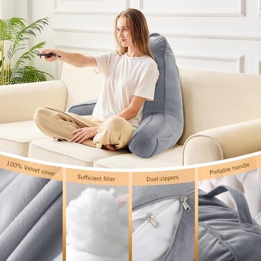 М'яке спинне крісло-подушка Sasttie для ліжка, рожеве (стандарт, темно-сірий) з кишенями та підлокітниками