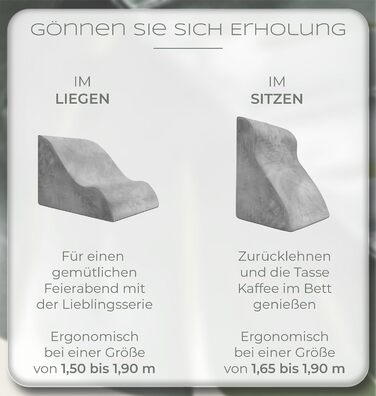 Ергономічна подушка для читання та підтримки спини WELL B4 з ефектом пам'яті (Memory Foam) для ліжка та дивана, сіра, широка