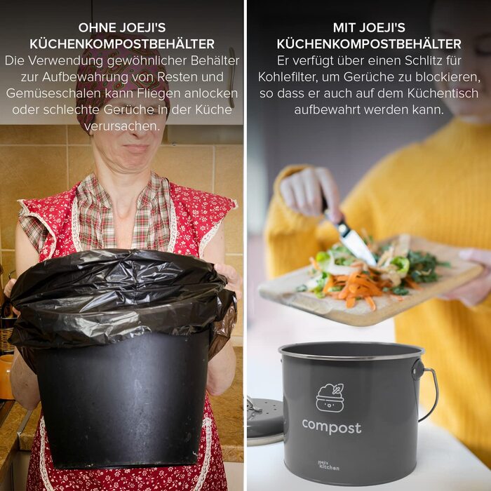 Кухонне відро для органічних відходів об'ємом 3,5 л-металеве кухонне відро для компосту з кришкою-в комплект входить 3 вугільних фільтра-Кухонне відро для органічних відходів Контейнер для органічних відходів-сірий