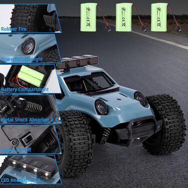 Радіокерований позашляховик Monstertruck 1:20 2.4GHz з фарами, 3 акумулятори (70 хв роботи) - іграшка для дітей та дорослих