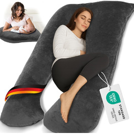 Подушка для вагітних ELONEO XXL, подушка для сну на боці, вагітність, велика U-подібна подушка, подушка для годування з м'яким, знімним та пральним чохлом, сіра антрацит