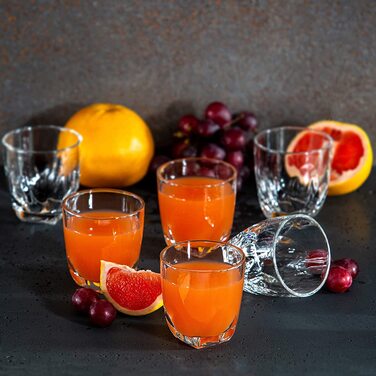 Склянки для пиття KADAX, набір з 6 шт. , прозорі склянки для води з армованим дном, товстостінні склянки для соку, рифлені склянки, стакан для пиття (низький, 310 мл)