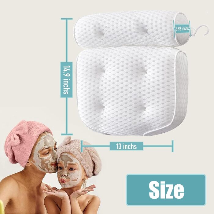 Подушка для ванни з піни Memory Foam, біла, з присосками, 4D вентиляція, 6 присосок, для шиї та спини