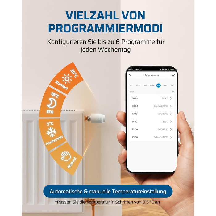 Розумний термостат для радіатора DEWENWILS WiFi, програмований, з керуванням через додаток, сумісний з Alexa та Google Assistant, енергозберігаючий, 1 шт.