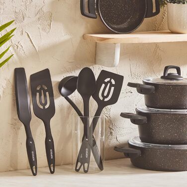 Набір каструль та сковорідок Karaca Ceramica Steel 3Ply: 13 предметів, чорний/золотий, з нержавіючою сталлю та керамічним покриттям