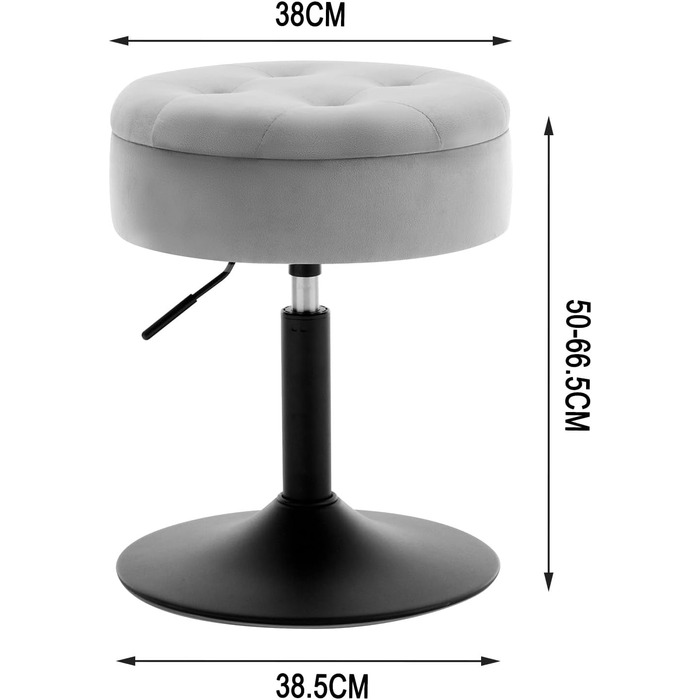 Крісло для туалетного столика WOLTU BH329sz-1, сіре, з оббивкою з велюру, з місцем для зберігання, регульоване по висоті, 360° обертання