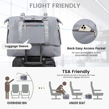Спортивна сумка LOVEVOOK для подорожей, жіноча дорожня сумка Weekender з косметичкою, відділенням для взуття та мокрих речей, водонепроникна, 37L, сіра