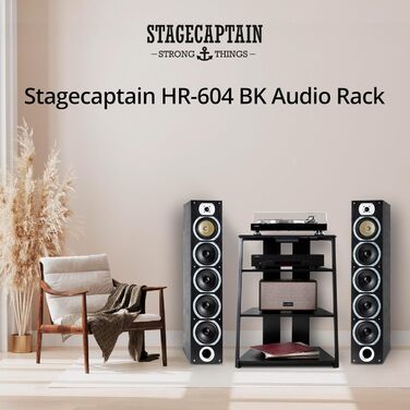 Регульована стійка Stagecaptain для Hi-Fi обладнання з 4 рівнями, чорне дерево, сталевий каркас, витримує до 50 кг