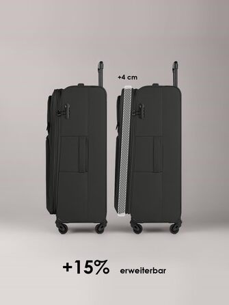 Набір валізак Smartbox (3 шт.) для жінок та чоловіків | Легкі та міцні валізи-ролери, розширювані, з кодовим замком, 4 колеса, чорний колір