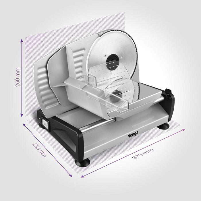 Венга Універсальний електричний харчовий слайсер, нержавіюча сталь, 2 змінні леза, контроль товщини різання до 15 мм, 200 Вт, срібло, VG AS 3005 200 Вт срібло
