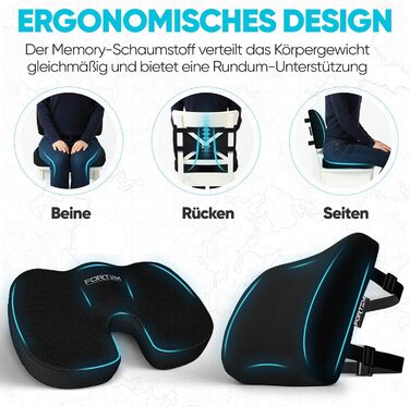 Подушка для сидіння та попереку FORTEM XL - м'яка підтримка для офісного, ігрового крісла та авто. Memory Foam, сітка, чорний колір