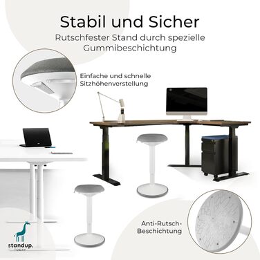 Високий пуф Standup.Today Ella (білий/зелений) – регульована висота 55-80 см – ергономний пуф для офісу та дому – пуф-гойдалка для робочого столу (білий/світло-сірий)