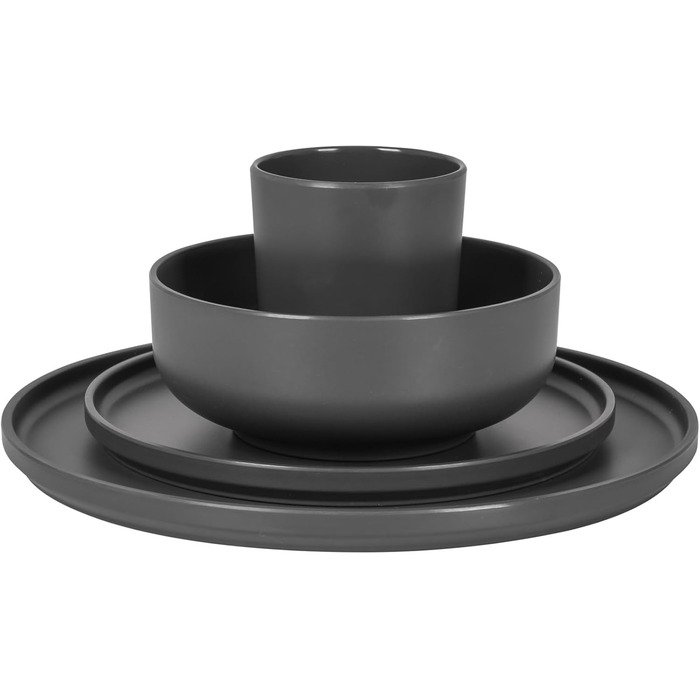Набір посуду для кемпінгу Bo-Camp Melamin 16 предметів: тарілки, чашки, посуд для подорожей, колір антрацит