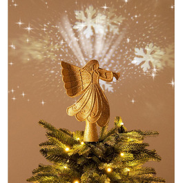 Ялинкова іграшка, золотий ангел 26 см, динамічна проекція снігопаду, відсік для батарейок, різдвяна прикраса, червоне золото