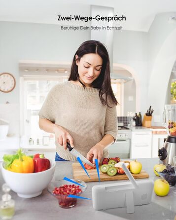 Відеоняня з камерою 2K HD Wi-Fi Babyphone з додатком, 360° огляд, 4x Zoom, нічний режим, датчик руху/плачу/звуку, термометр, чорний - 1 камера