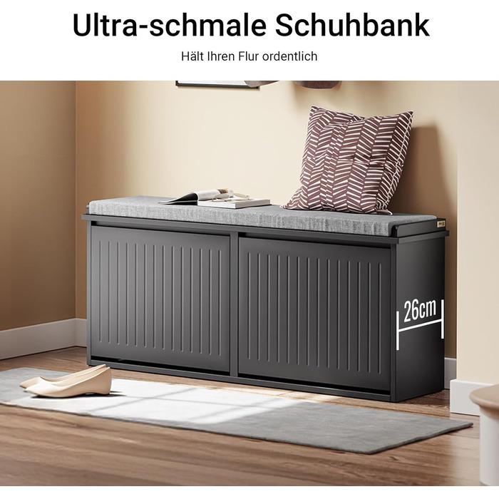 Взуттєва шафа SoBuy з 2 відкидними кришками, вузька, з 4 полицями, біла, 61x100x26 см, FSR165-W (з лавкою, чорна)