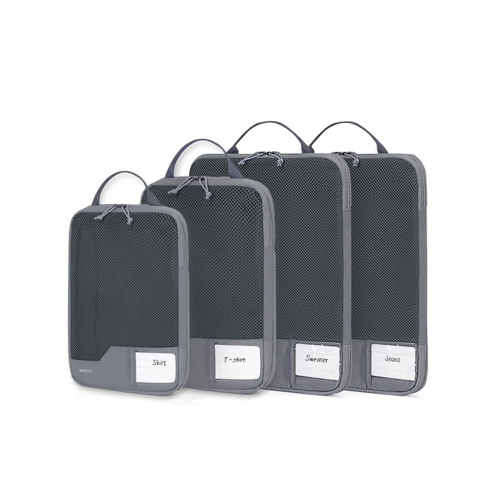 Набір компресійних органайзерів для подорожей ECOHUB, 4 шт., сірі пакувальні куби з маркуванням та сіткою для валізи та рюкзака