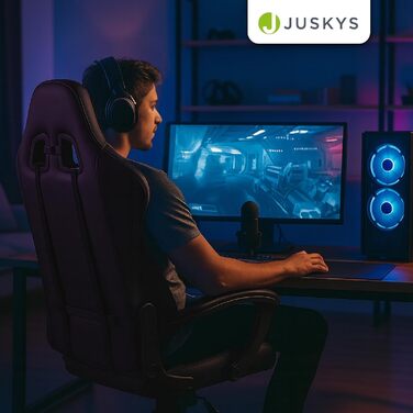 Ігровий крісло Juskys – комп'ютерне та офісне крісло, ергономічне, з регульованою спинкою та висотою, з штучної шкіри (Бордо/Чорний)