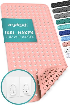 Протиковзкий килимок для ванни Engelbach 88x40 см, рожевий, BPA-free, з 2 гачками, для ванної, протигрибковий, машинне прання