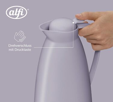 Термос Alfi ECO 1.0л з термоізоляційним скляним вкладишем, пластиковий, з поворотним клапаном та зручною кнопкою, для зручного наливання однією рукою, ідеальний для кави та чаю, BPA-Free, пастельно-ліловий