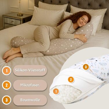 Подушка для вагітних Totsy Baby Stillkissen XXL 190 см - подушка для годування, боку, тіла, з бавовни, Oeko-Tex, бежево-біла зі зірками