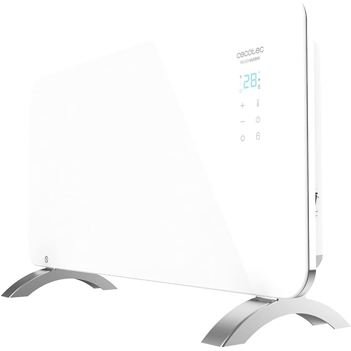 Конвектор Cecotec Ready Warm 6750 Crystal Connection з скляною панеллю, 2000 Вт, WiFi, термостат, таймер, підставка, для ванної кімнати (IP24), тихий, білий