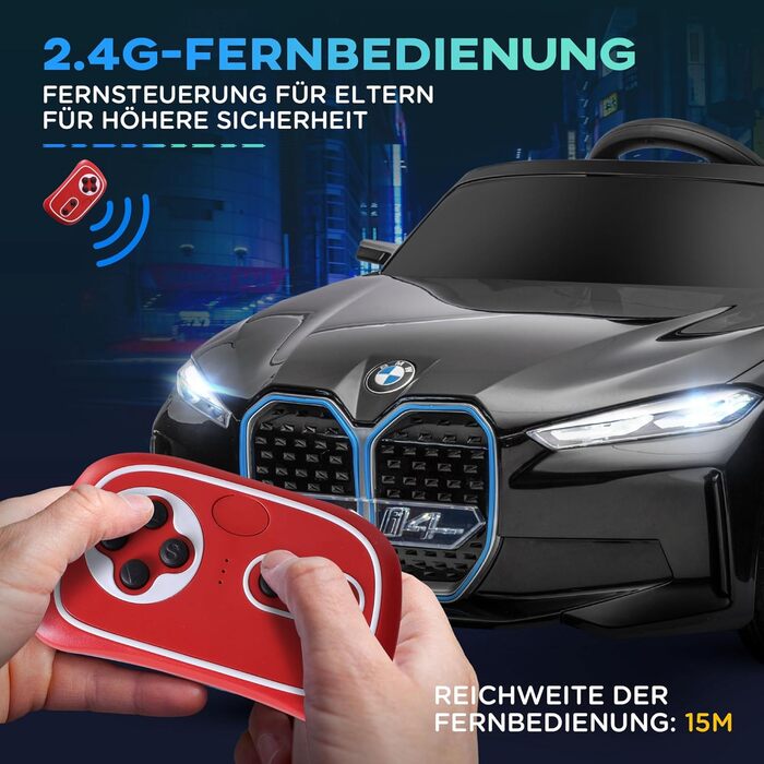 Дитячий електромобіль HOMCOM BMW з пультом, фарами, MP3, ременем безпеки, 3-5 км/год, чорний, для дітей 3-5 років