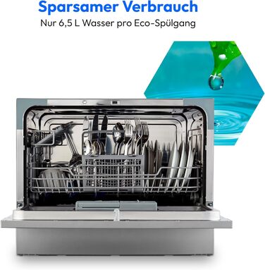 Посудомийна машина MEDION DWT60, 6 комплектів, 7 програм, ECO, AquaStop, LED дисплей, захист від дітей, срібна