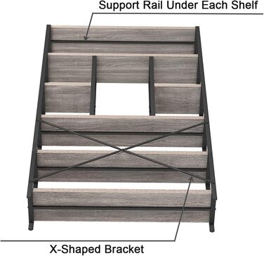 Стильна полиця-стеллаж LVB з 6 рівнями для вітальні, робочого кабінету, кухні, 180 см (світло-сіра ельха)