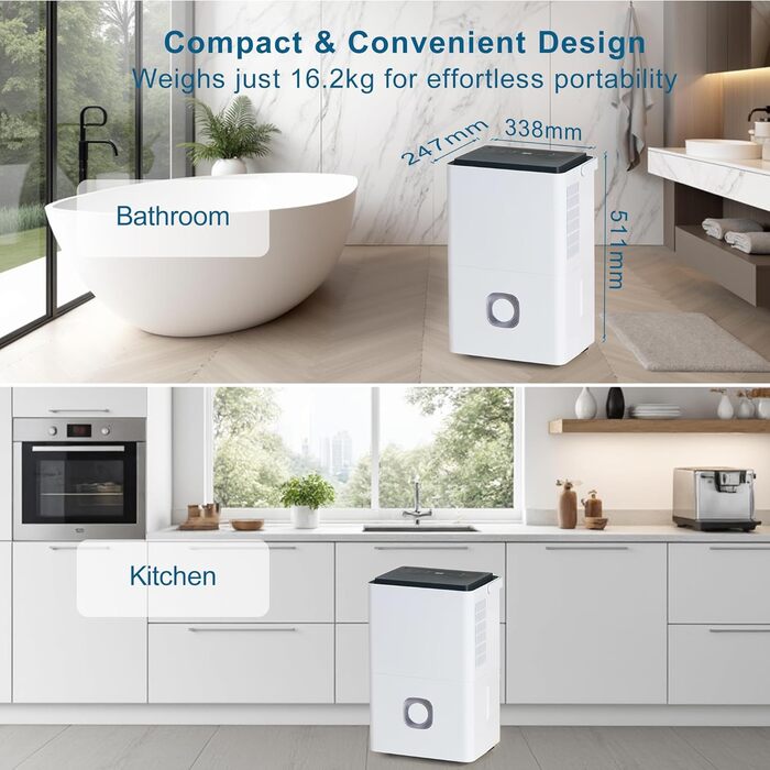 Електричний осушувач повітря для дому: 65л/день, авторежим, резервуар 4.5л з відводом, тихий осушувач для підвалу, офісу, спальні, ванної кімнати, квартири, кухні до 120м², чорний та білий