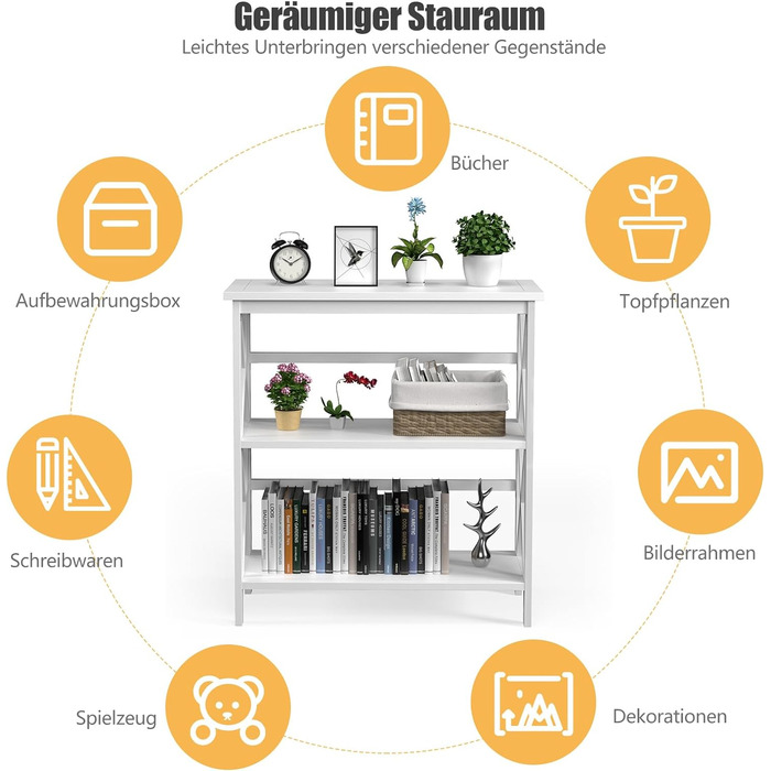 Консольний стіл COSTWAY дерев'яний, приставний столик сучасний, 3-рівневий стіл для передпокою, ідеально підходить для входу, вітальні та спальні, сучасний, 79 x 32 x 86 см (білий)