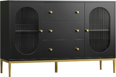 Буфет-комод FirFurd 120 см білий/чорний з робочою поверхнею та 3 ящиками | Кухонний буфет для кухні, вітальні, їдальні