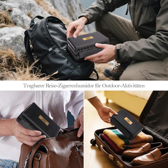 Портативний вологозберегаючий футляр для сигар на 5 сигар (50RG) з ножем, підставкою, гігрометром та зволожувачем, подарунковий набір для поціновувачів сигар (Чорний)