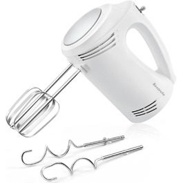 Електричний ручний міксер Kestreln з плоским дном для випічки, потужний міксер для тортів та густого тіста, з гаком для вимішування (S1 білий)