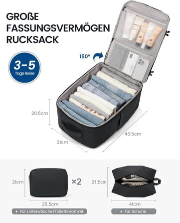 LOVEVOOK Рюкзак ручної поклажі, великий дорожній рюкзак для літака, рюкзак для подорожей чоловічий/жіночий, валіза-рюкзак з відділенням для ноутбука, ручна поклажа, сумка для подорожей, роботи, бізнесу (17.3 дюйми, сірий)