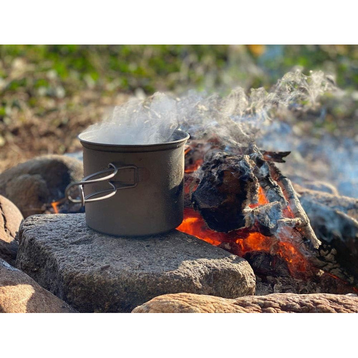 Набір посуду iBasingo з титану (2 шт.): каструля 1000мл, сковорода 500мл для кемпінгу та відпочинку на природі