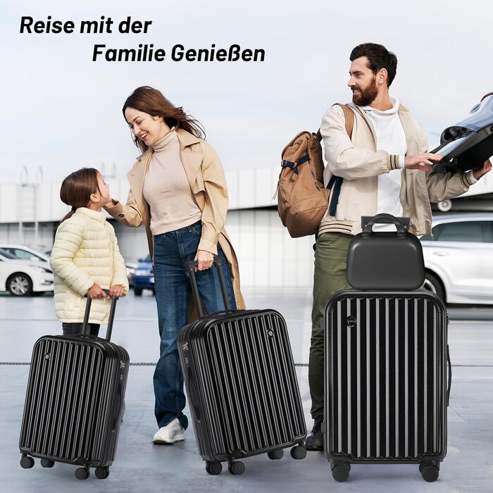 Набір валіз Tiyfiy 4 в 1 з жорстким корпусом, косметичка, USB-порт, TSA-замок, 360° колеса, чорний