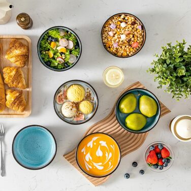 Набір посуду Vancasso AMBER на 12 осіб, 48 предметів: тарілки обідні, десертні, супові, миски (блакитний, реактивна глазур, для посудомийної машини)