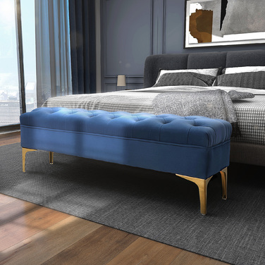 HOMCOM Лавка-ліжко Лавка для взуття Velvet Blue 118 x 45 x 42 см з піднятими ніжками для спальні та передпокою