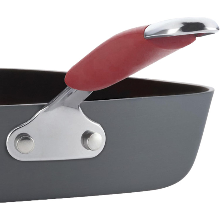 Сковорода-гриль Rachael Ray Cucina, квадратна, 28 см, з антипригарним покриттям, сіра з червоними ручками