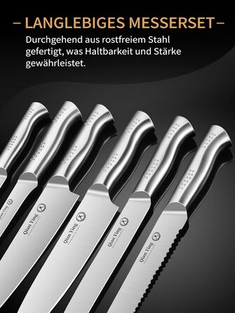 Набір кухонних ножів 14 предметів у блоці: кухонні ножі, ніж кухарський, шліфувальник, подарунок мамі. Білий набір ножів