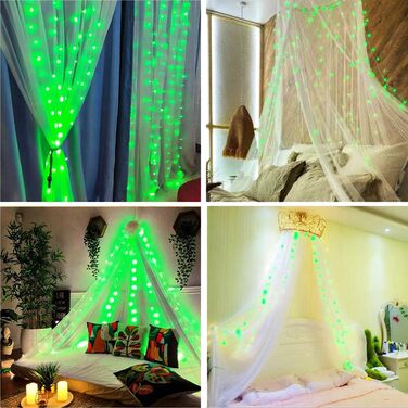 Гірлянда світлодіодна на батарейках, 100 LED, 10м, 8 режимів, пульт дистанційного керування, таймер, тепле біле світло, диммування, вологостійка, 4 зелені гірлянди